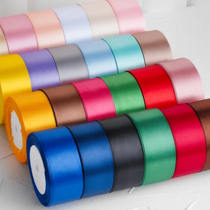 25yards/Roll 40mm Satin Ribbons Crafts Bow DIY Gift Wrap Wine Red Orange Yellow Green Blue Purple Black Gray Gold White Ribbo