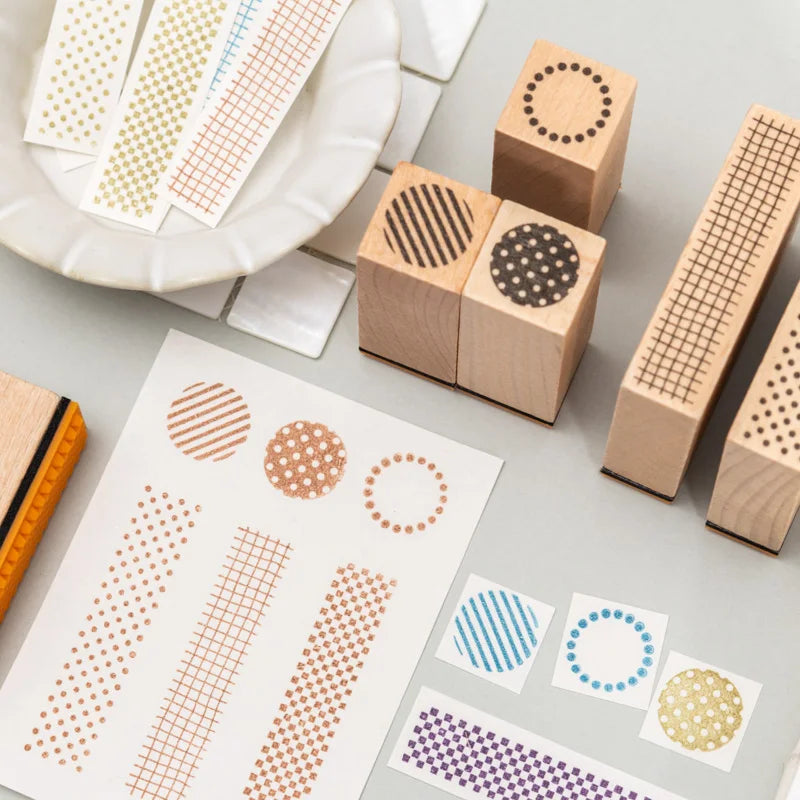 Journal GO Geometric Aesthetic Wooden Stamp Vintage Dot Gird Landscape Creative DIY Junk Journal Material Collage Stationery