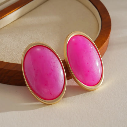 Vintage Red Resin Women's Earrings Stud Earrings Luxury large Geometric Oval earrings Party Wedding Ear Jewelry - rose red