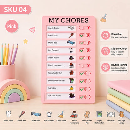 Self Discipline Checklist Board, Replaceable Plastic Chore Chart for Kids Adults, Summer Task Planner & Daily Habit Tracker -