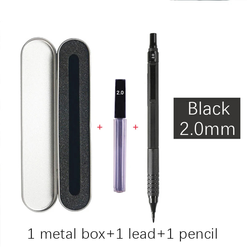 High Quality Metal Mechanical Pencils Set with Lead Refills Drafting Automatic Pencil 0.3, 0.5, 0.7, 2.0mm Pencil for Art Sup
