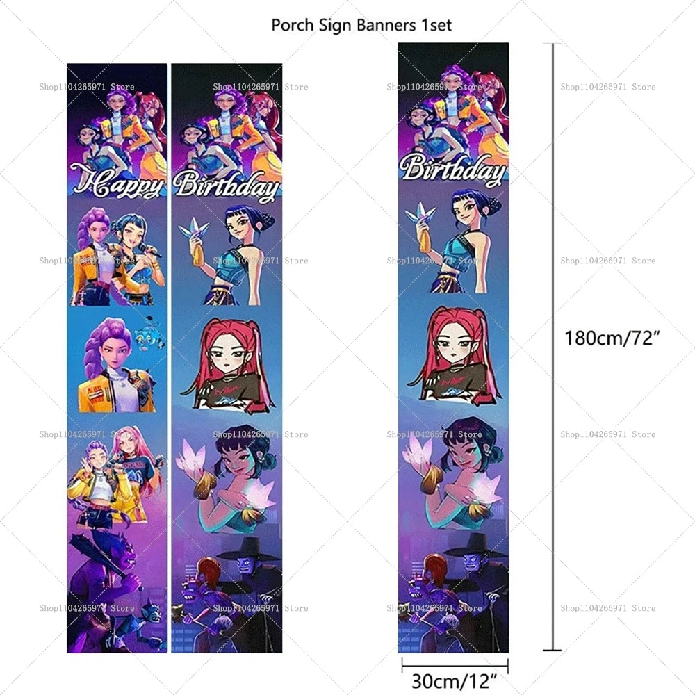 Hot KPop Demon Hunters Backdrop Door Banner Kids Adult Birthday Party Decorations Baby Shower Photo Booth Background Props