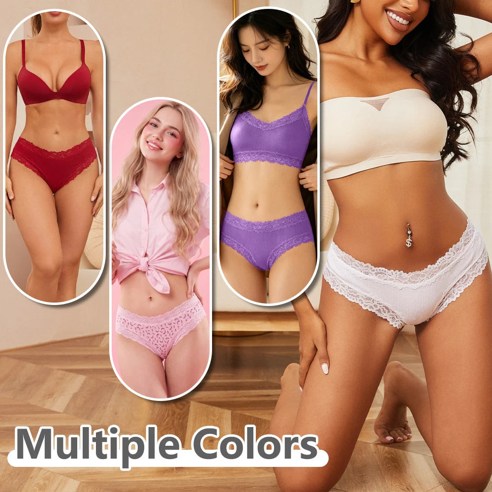 3Pcs Cotton Lace Patchwork Bikini Panties Women Seamless Floral Print Brazilian Pants Low Waist Breathable Female Sexy Linger