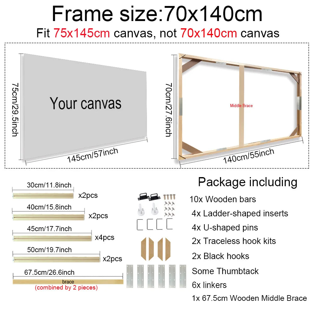 Various Sizes Canvas Frame Wooden Frames Natural Wooden Photo Oil Painting Canvas Diamond Painting Frames Canvas Wood Wall Fr