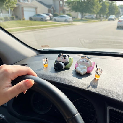 Cute Panda & Bunny Car Dashboard Decor Relaxed Resin Animal Figurines for Car Interior Decor & Home Office Desk Mini Statues