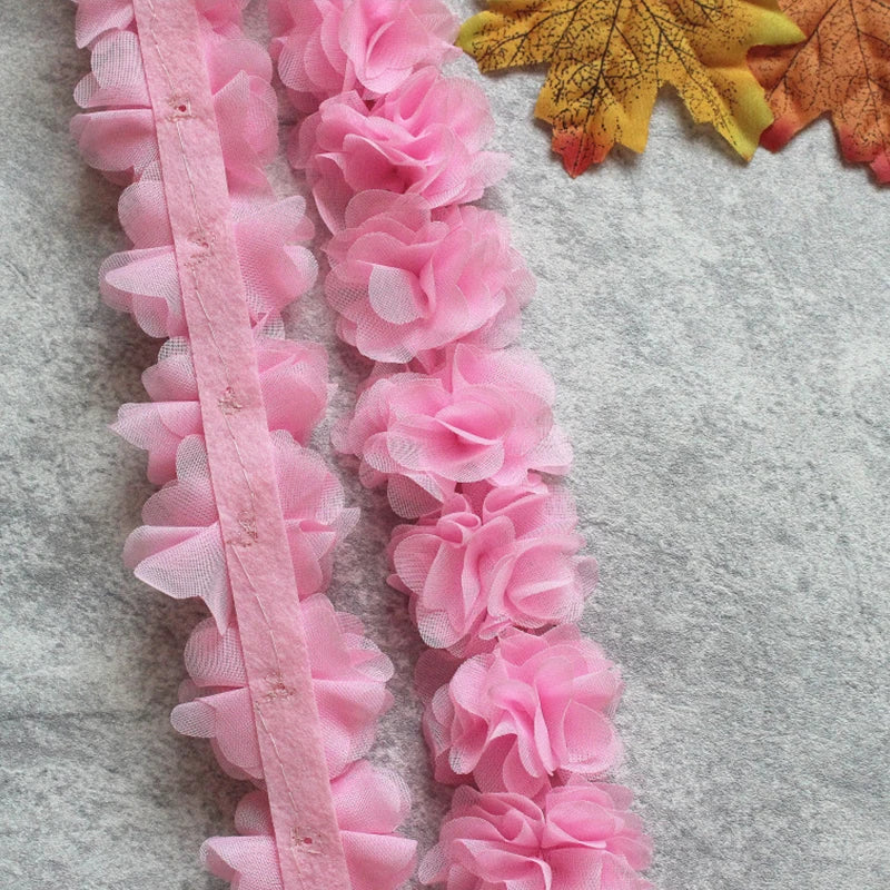 1 Yard Width 5cm 3D Chiffon Flowers Lace Trim Multicolor DIY Lace Ribbon Decor Clothes Accessories Craft Sewing Fabric Suppli