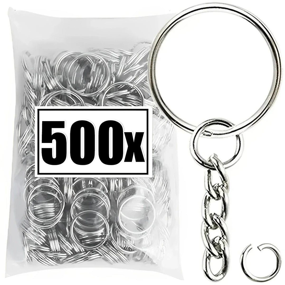 50/500pcs Silver Plated Metal Blank Keyring Keychain Split Key Rings with Chain Climbing Buckles Carabiner Keychain Accessori
