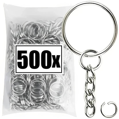 50/500pcs Silver Plated Metal Blank Keyring Keychain Split Key Rings with Chain Climbing Buckles Carabiner Keychain Accessori