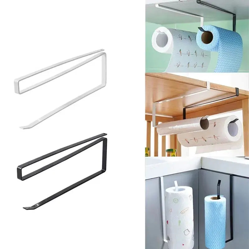 Paper Roll Holder Towel Rack Cling Film Storage Rack Bathroom No Punching Storage Rack Hanging Shelf Kitchen Tissue Accessori