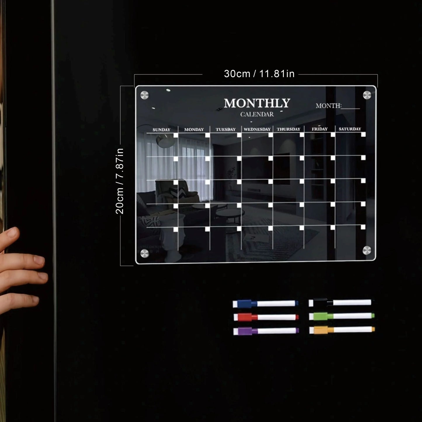 Magnetic Acrylic Dry-Erase Calendar-Clear Planner for Fridge, Ideal Kitchen Organizer for Home & Office with Marker Pen Inclu