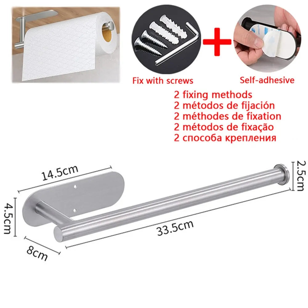 Adhesive Toilet Paper Holder Kitchen Roll Towel Rack Napkin Dispenser Absorbent Stand Tissue Hanger Bathroom Accessories - Ki