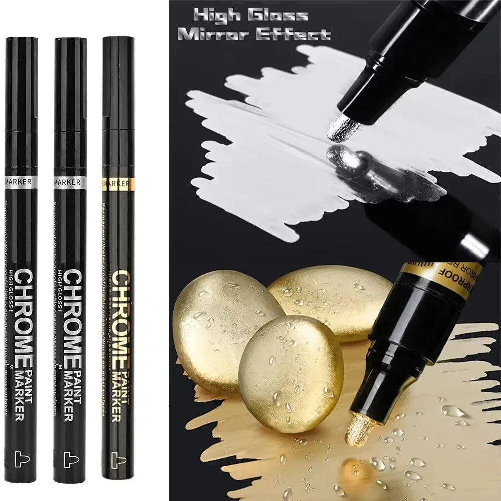 5/1pcs Chrome Pen Marker Mirror Waterproof Paint Repair For Rock Ceramic Glass Metallic Gold/Silver 2mm Nib - 2pcSilver -1pc 