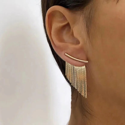 Fashion Statement Earring Long Statement Gold Color Bling Tassel Earrings For Women Female Wedding Daily Pendant Jewelry Gift