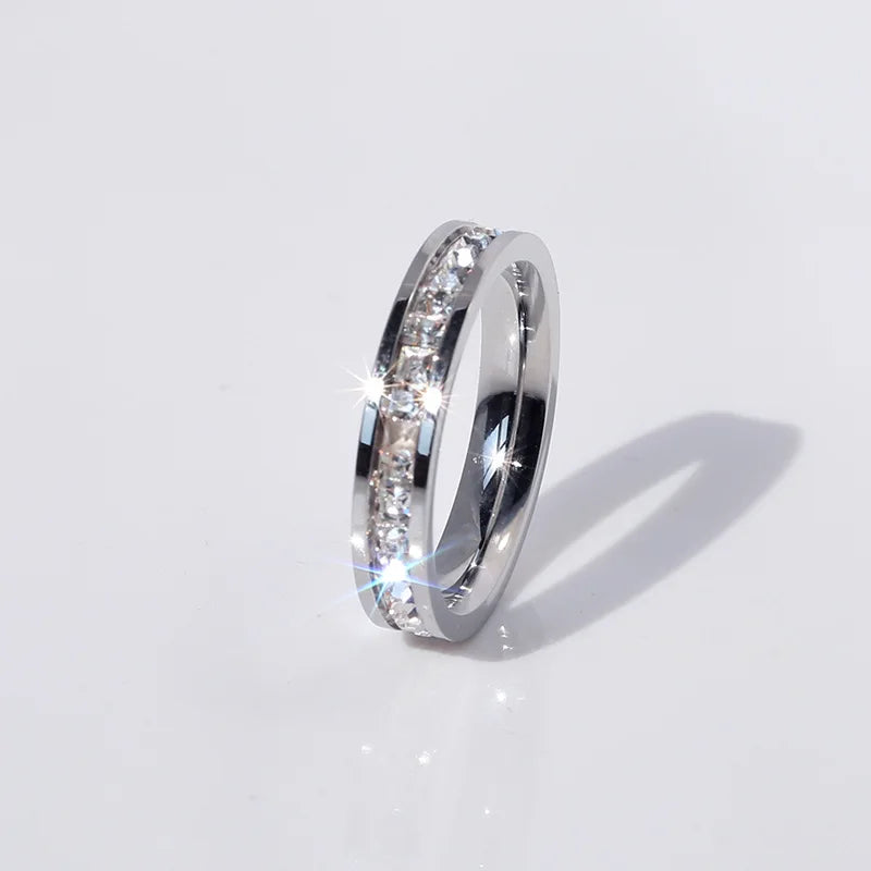Clear White Stones Wedding Women Ring Stainless Steel 1 and 2 Rows Bling Zircon Fashion Pair Ring Female Jewelry