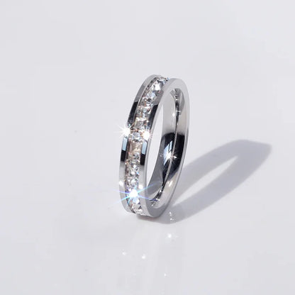 Clear White Stones Wedding Women Ring Stainless Steel 1 and 2 Rows Bling Zircon Fashion Pair Ring Female Jewelry