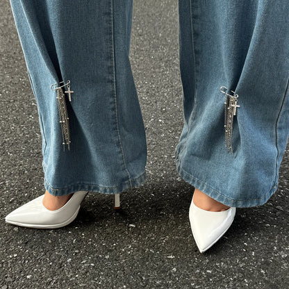 Retro Sweet Imitation Pearl Metal Chain Tassel Pendant Pin Pants Foot Chain 2025 Creative Girl Fashion Sweet Fashion Jewelry 