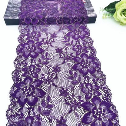 3y/lot Width 17.50cm Dark Purple Gold Elastic Stretch Lace For Skirt Hem Underwear Sewing Craft DIY Apparel Fabrics Material