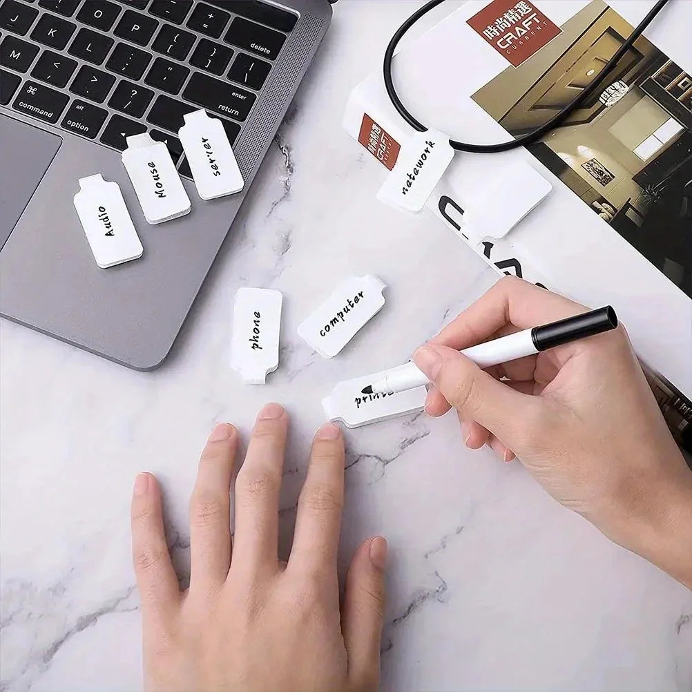 100Pcs White Self-Adhesive Cable Labels Writable Cord Tags for Wire Management Office School Supplies