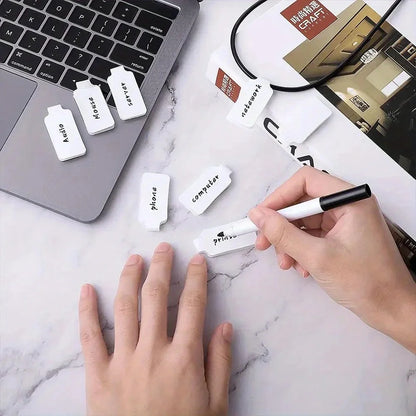 100Pcs White Self-Adhesive Cable Labels Writable Cord Tags for Wire Management Office School Supplies