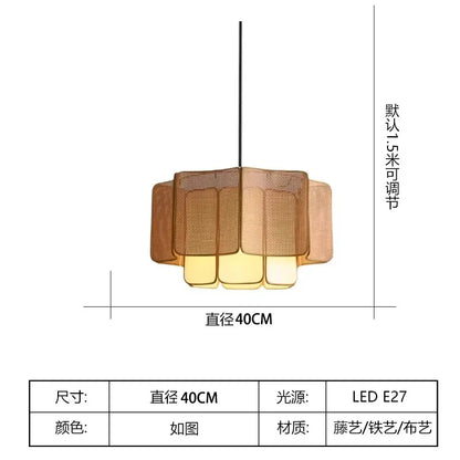 Japanese Rattan Chandelier Wabi Sabi Vintage pendant Light Bedroom Kitchen Island Living Dining Room Hotel Bedroom hanging La