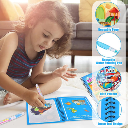 1pc Reusable Water Drawing Book Magic Water Book Mess-Free Magic Painting Pad with Refillable Water Pen Learning Education To