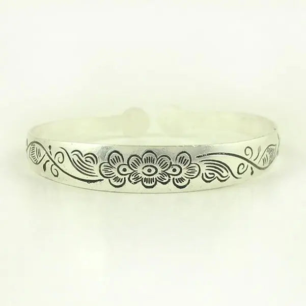 Retro Cuff Bracelets Tibetan Silver Metal Carving Fish Elephant Flower Bangles Vintage Gypsy Jewelry Female Gifts - 03