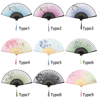 Retro Flower Pattern Home Decoration Elegent Bamboo Folding Fan Chinese Style Painting Handheld Fan Dance Performance Props