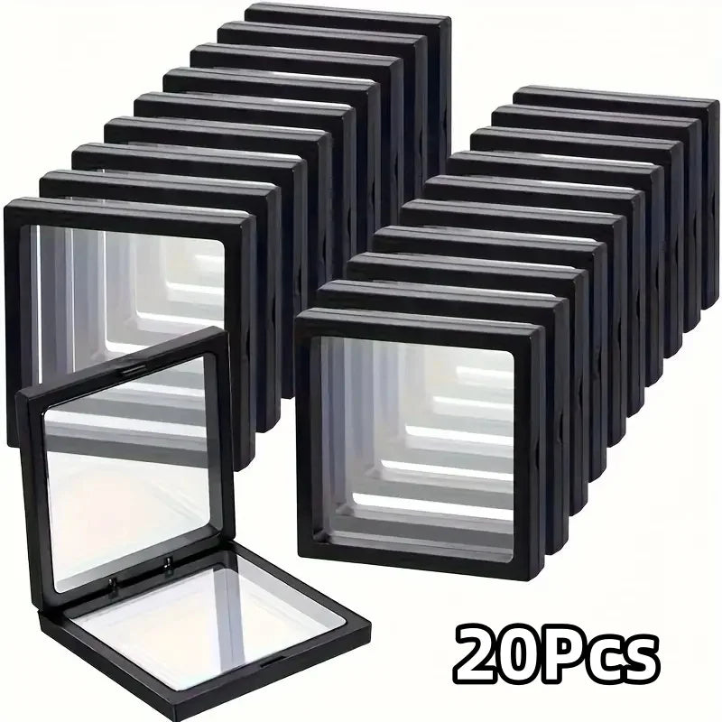 20Pcs Clearview 3D Floating Display Cases Dustproof Acrylic Jewelry Storage Box with Elastic Film Transparent Hanging Organiz
