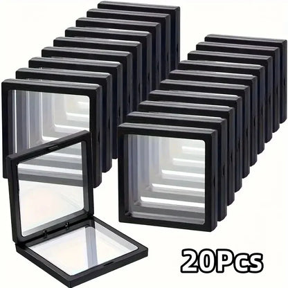 20Pcs Clearview 3D Floating Display Cases Dustproof Acrylic Jewelry Storage Box with Elastic Film Transparent Hanging Organiz