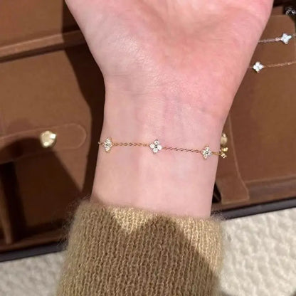 925 Sterling Silver Shiny Zircon Flower Bracelets For Women Charm Temperament Chain Bracelet Party Wedding Jewelry Holiday Gi