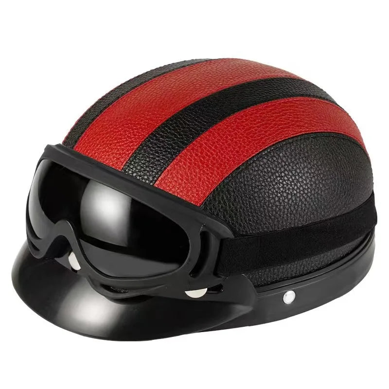 Vintage for Harley Leather Helmet for Men Women Winter Warm Universal Lightweight Half Helmet Electric Bicycles Great Gift Se