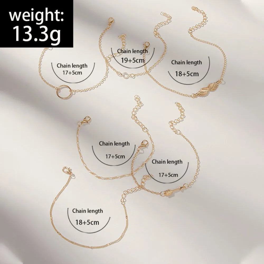 6Pcs/set Vintage Stone Moon Bracelet Set for Women Bohemian Geometric Gold Silver Color Tassel Metal Bracelets Jewelry Gift