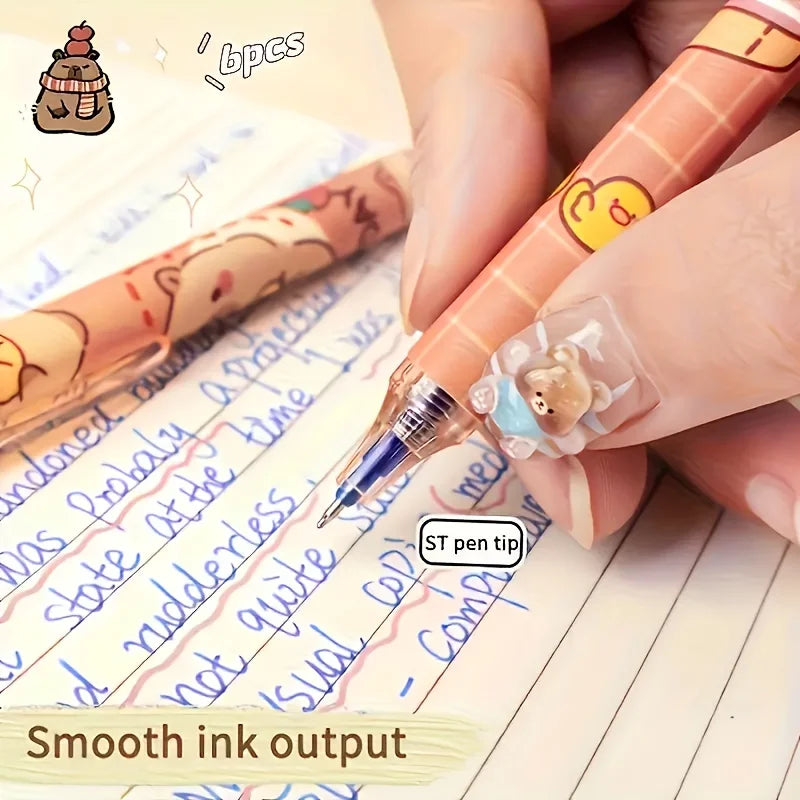 6pcs Cute Capybara Erasable Gel Pens | 0.5mm Retractable Blue Ink for School & Office | Smooth Writing & Quick-Drying (6 Colo