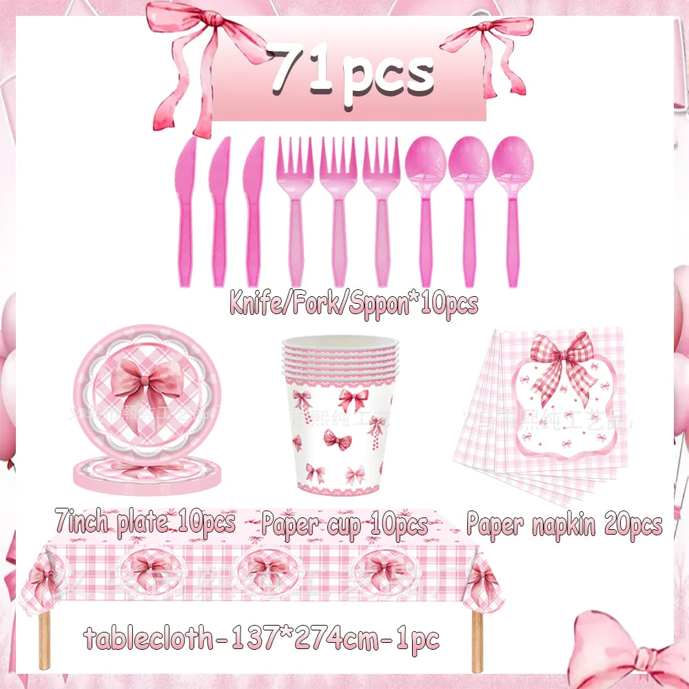 birthday party supplies, Pink Bow Birthday Party Set, personalized birthday decorations, custom birthday banner, party favors
