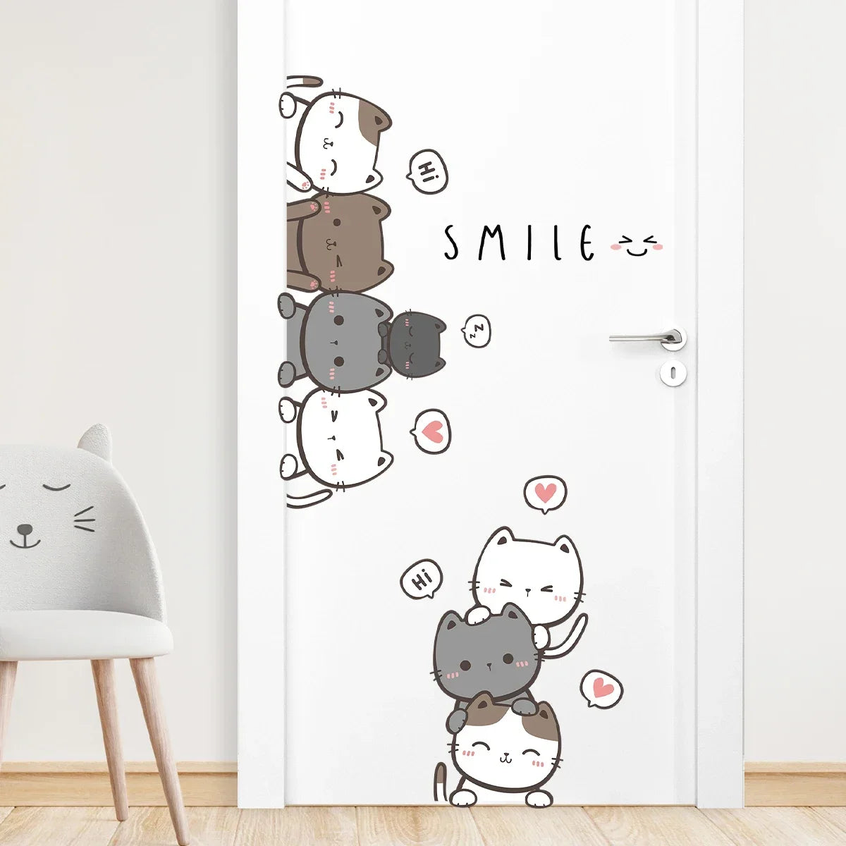 1Pc Furniture Cartoon Cute Cat Wall Stickers for Door Home Decor Accessories Living Room Kids Room Decoration Wall Decals DIY