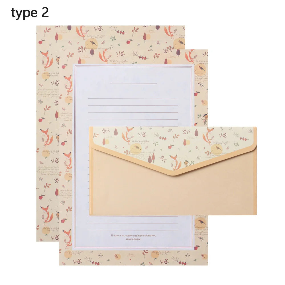 6Pcs Differrent Design Writing Paper With 3Pcs Envelopes Cartoon Pattern Vintage Floral Letter Stationery School Office Suppl