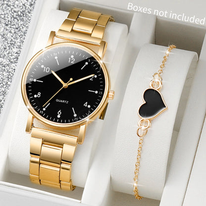 2/4PCS Fashion Arabic Dial Women Watches Simple Quaretz Wristwatch with Bracelets Set Reloj Mujer（Without Box） - 2PCS Black N