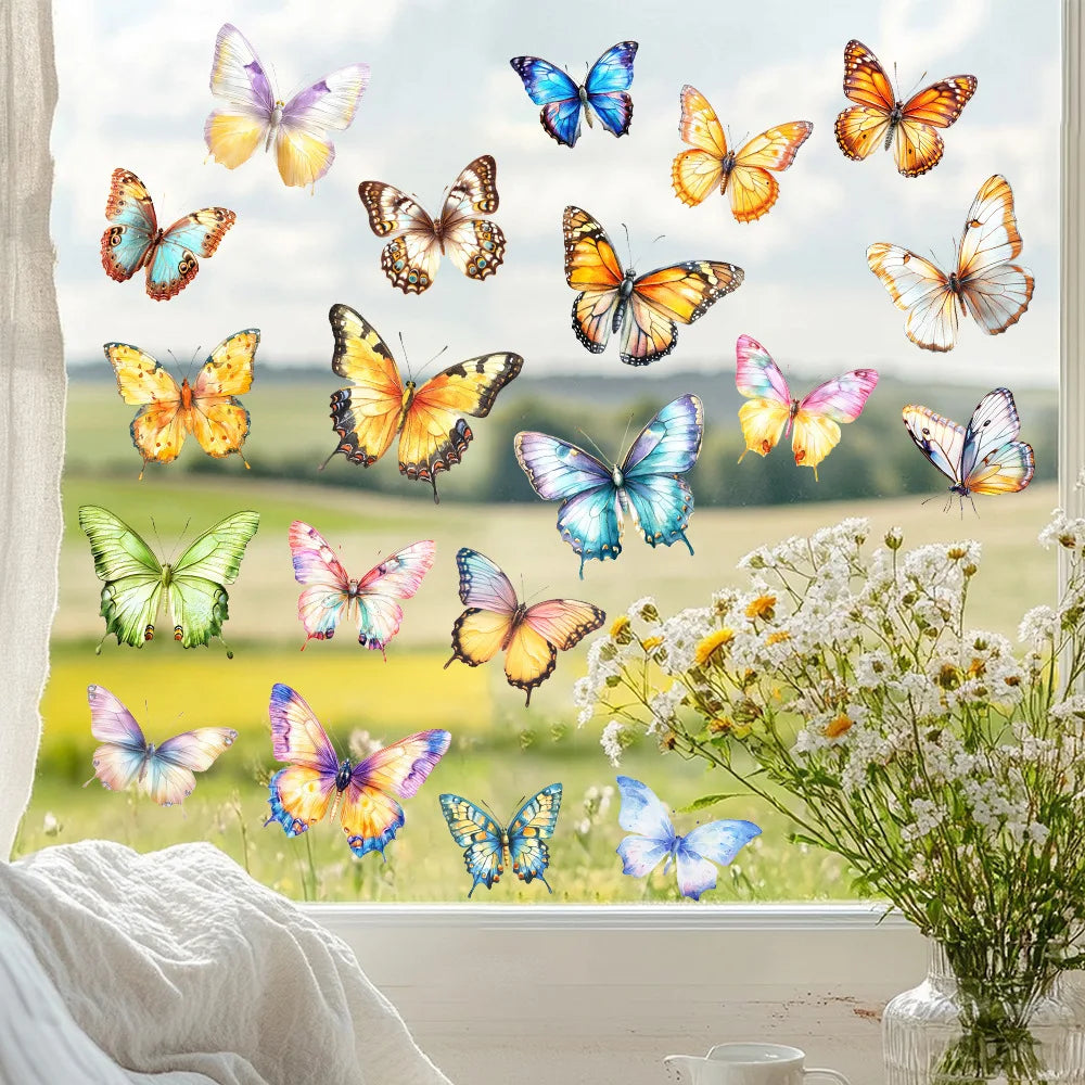Spring Butterfly Window Clings - Colorful Double-Sided Removable & Reusable Anti-Collision Stickers for Home Decor
