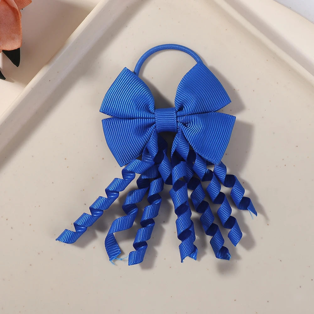 Baby Girls Back To School Ribbon Curly Hair Bow with Ties Rope Elastic Hairbands Kids Ponytail Holder Bowknot Hair Accessorie