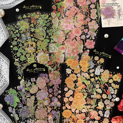 3 pcs Bronzing Flowers Stickers aesthetic Diy Stickers Aesthetic Scrapbooking Journal Deco Album Deco DIY Diary Stationery