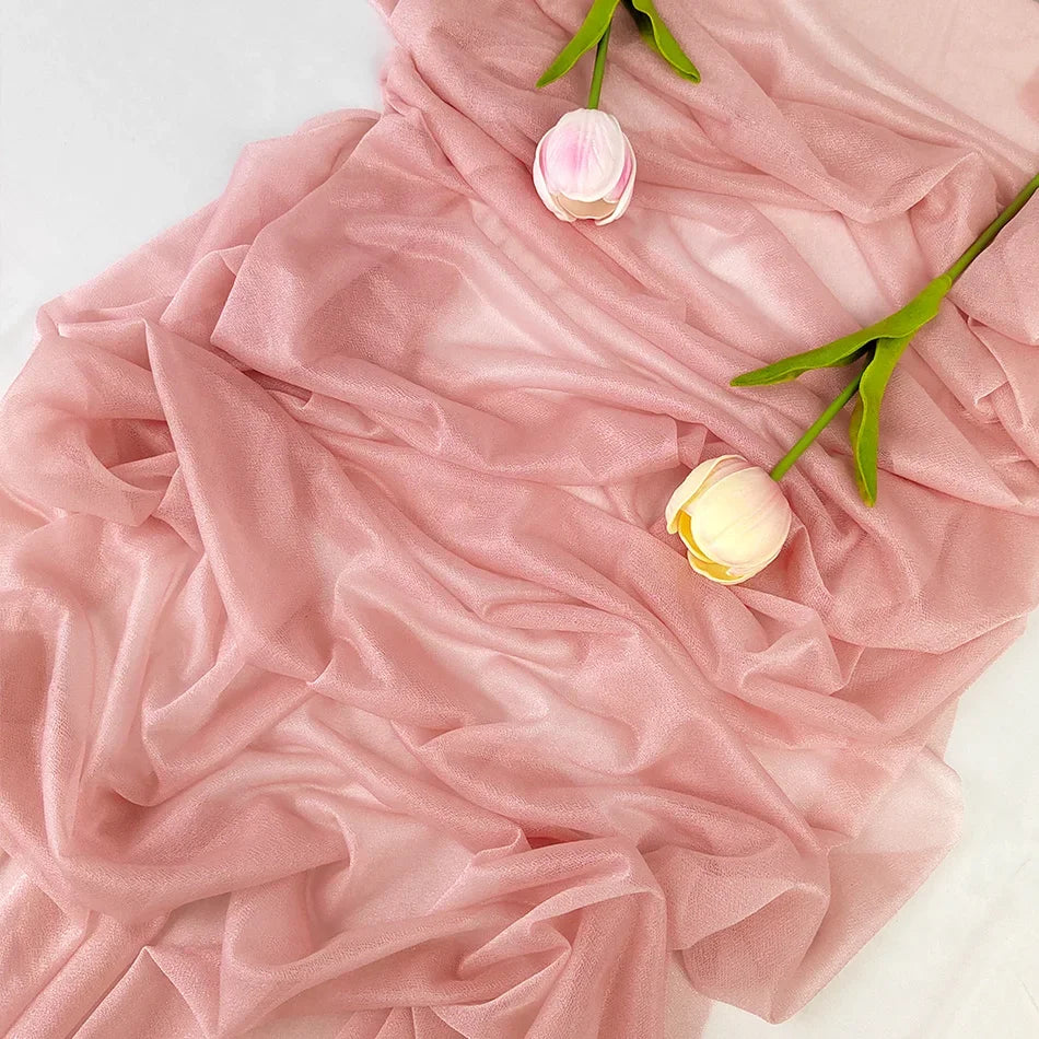 Chiffon Table Runner Sheer Fabric Silk for Boho Sheer Fabric Wedding Arch Overlay Draping Decoration Birthday Party Table Dec