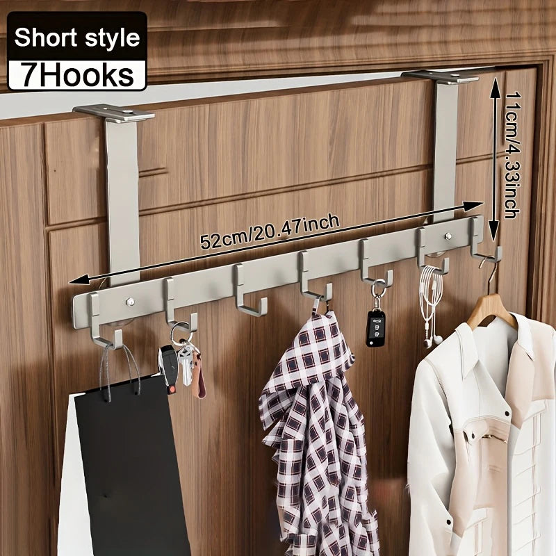 Hooks Over The Door 5/7 Hooks Metal Bathroom Organizer Rack Adjustable Clothes Coat Hat Towel Hanger Movable Holder Door Hang