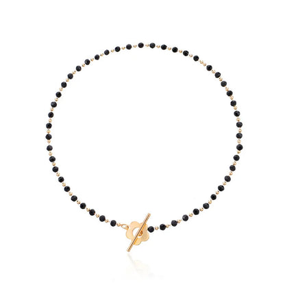 LATS 2022 Fashion Luxury OT Buckle Crystal Glass Bead Chain Choker Necklace for Women Flower Lariat Lock Collar Necklace Gift