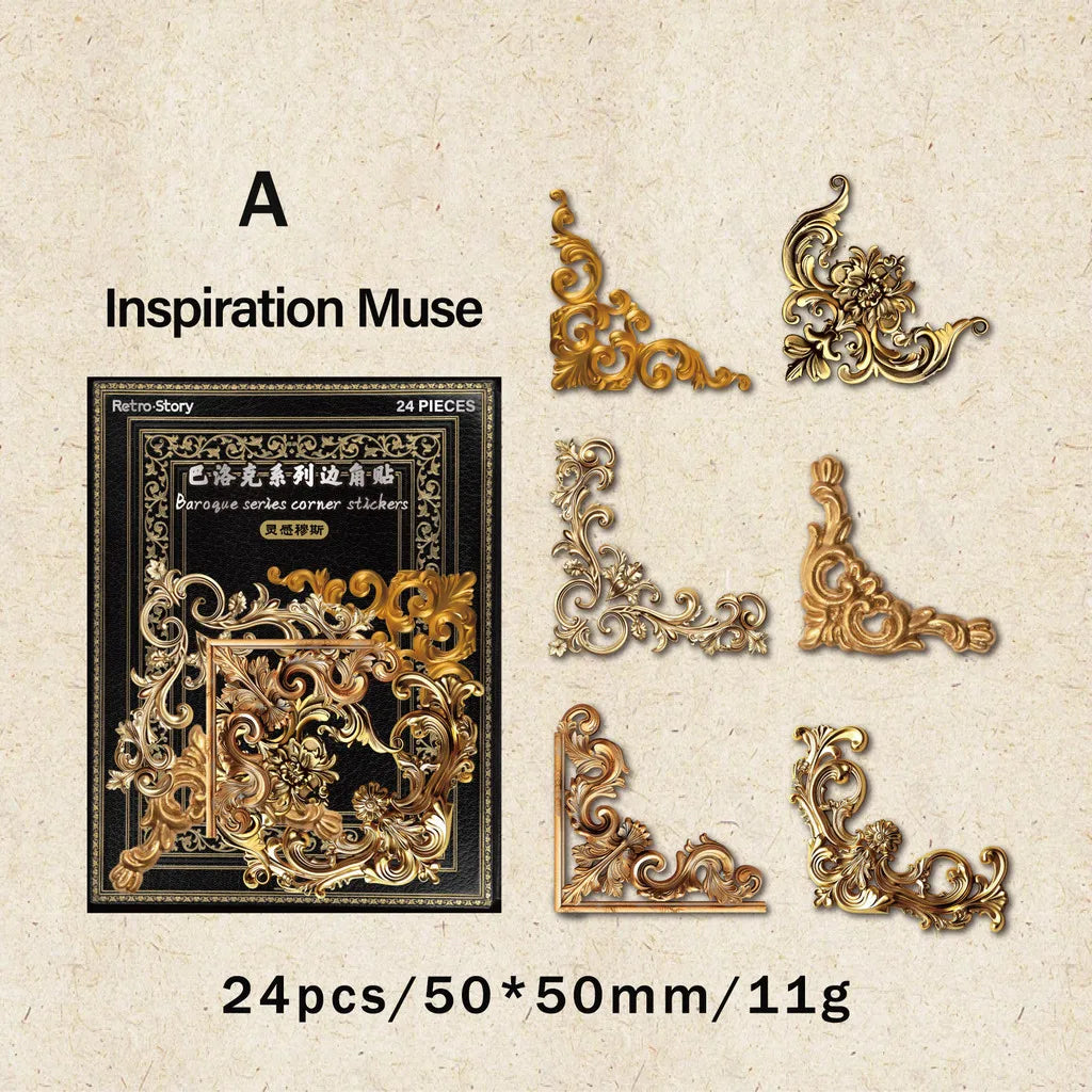 24pcs/pack Vintage Corner Stickers Retro Hollowed Out Photo Frames Stickers Collage Junk Journal Scrapbooking Material