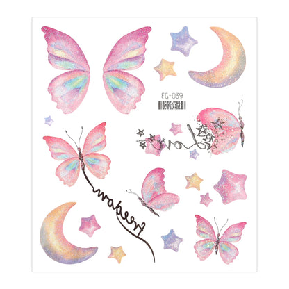 3D Fairy Butterfly Wings Shiny Tattoo Sticker Waterproof Eyes Face Body Art Fake Tattoos For Women Makeup Dance Music Festiva