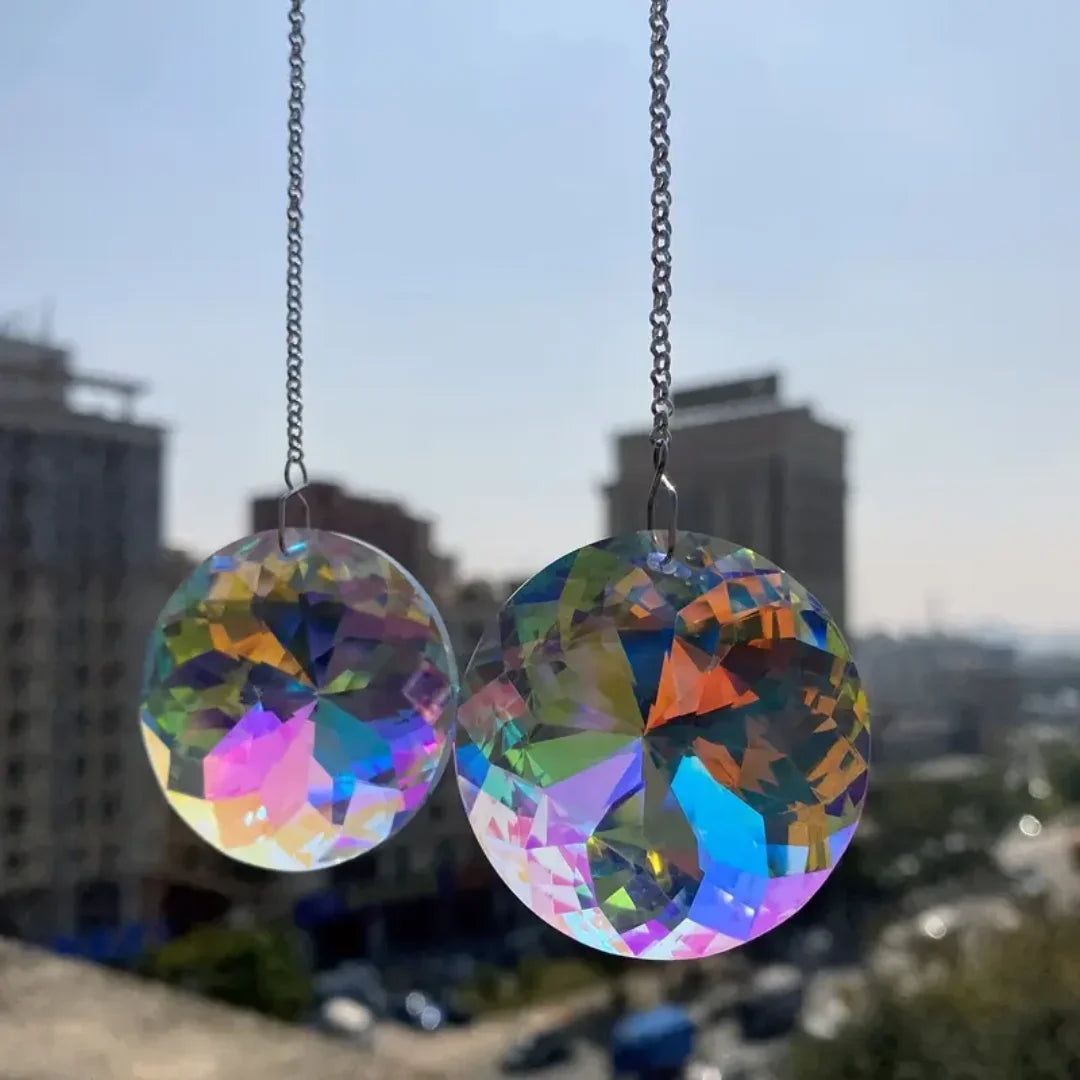 2pcs, Round Crystal Sun Catchers, Glass Prism Hanging Sun Catchers, Rainbow Maker For Window, Balcony, Kitchen, Garden Decora