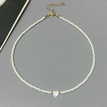 New Nature Shell Love Heart Choker Necklace for Girl Spring Summer Fashion Small Colorful Glass Beads Necklace Gift for Frien