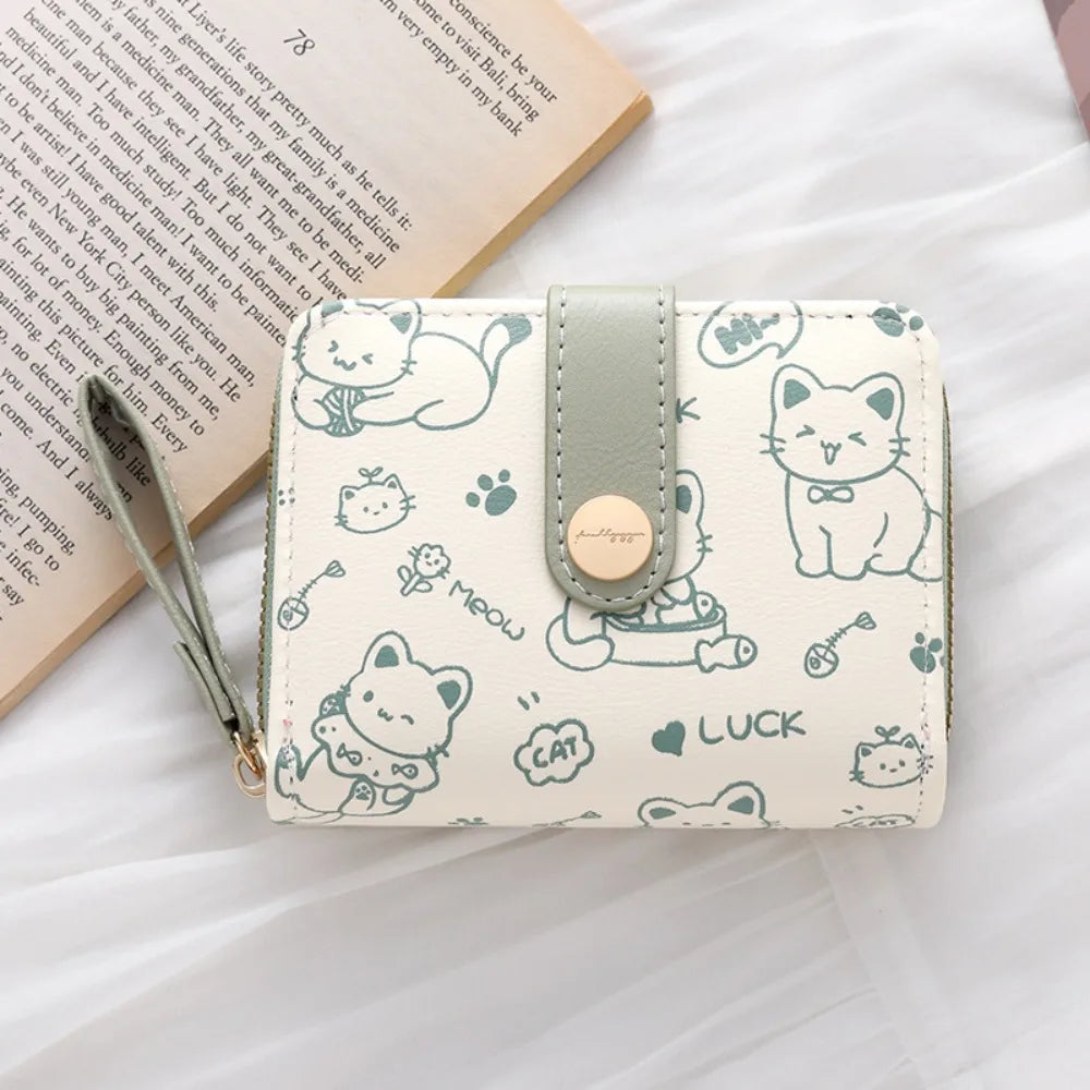 Cute Cat Coin Purse Women Fashion Short Wallet PU Leather Large Capacity Wallet Lightweight ID Card Holder Travel Cash Coin B