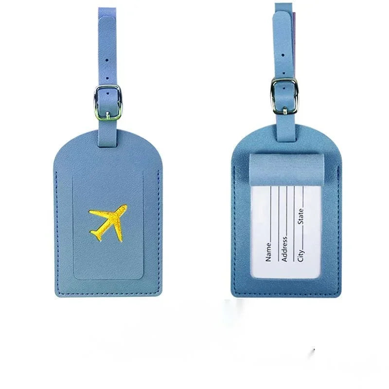 Stamped Leather Business Luggage Tag Suitcase Address Label Luggage Boarding Case Label Name ID Address Clip Travel Accessori