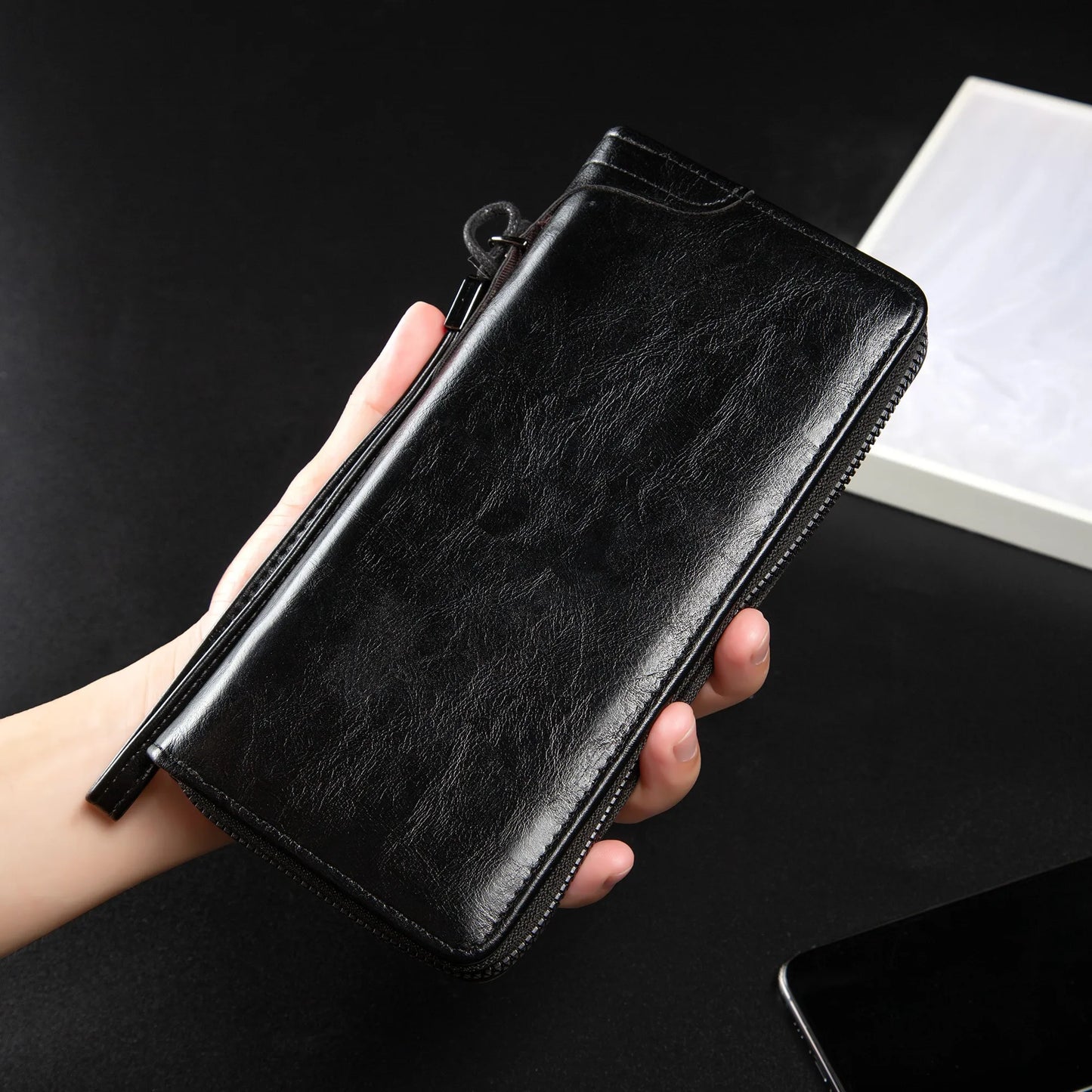 Men's Long Zipper Wallet High Quality Pu Leather Wallet For Men RFID Blocking Business Clutch Bag Credit Card Holder Purse Ma